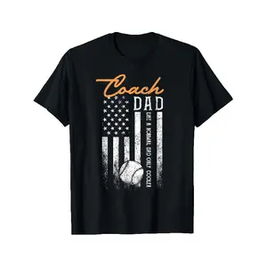 Baseball Coach Dad T-Shirt - USA Flag Design with Baseball Bat & Patch - Casual Short Sleeve Round Neck Tee for Little League Coaches, Training & Casual Wear (Machine Washable)