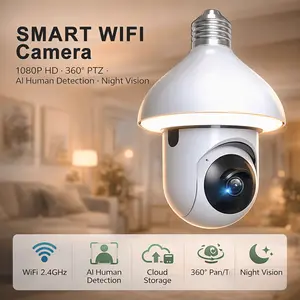 Light Bulb Security Camera,E26/E27 Base Easy Install, 2 in 1 light and camera,1080P WiFi Front Door Camera with 360° PTZ AI Tracking, Full Color Night Vision 2-Way Audio,Pet Monitoring camara