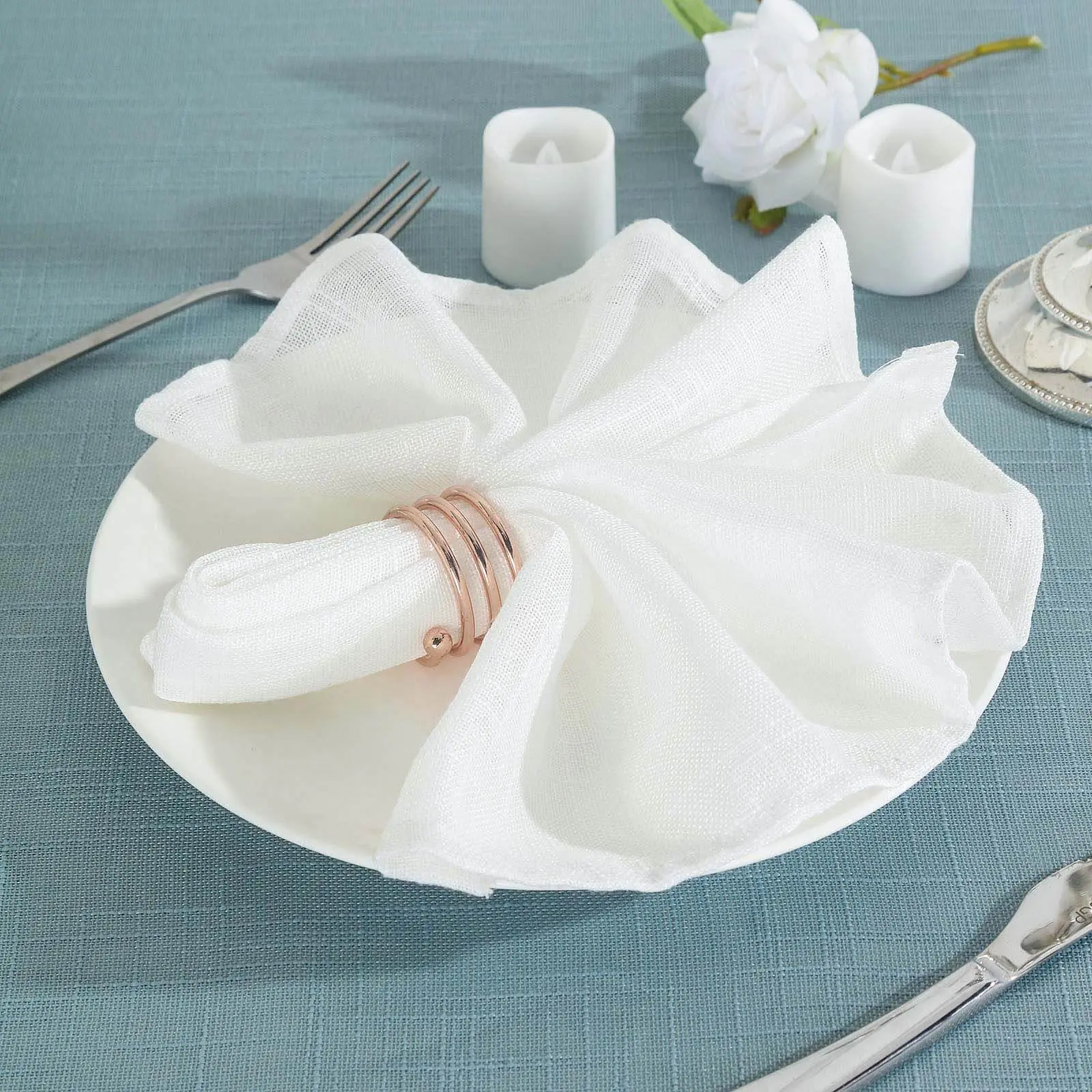 5-Pack Solid White Square Faux Linen Fabric Napkins, 20"x20" Slubby Textured Wrinkle-Resistant Tableware for Rustic Boho Wedding Party Events
