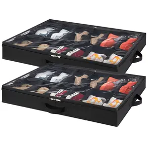 Lifewit Under Bed Shoe Storage Organizer, Foldable Fabric Shoes Container Box with Clear Cover Fits 24 Pairs of Shoes