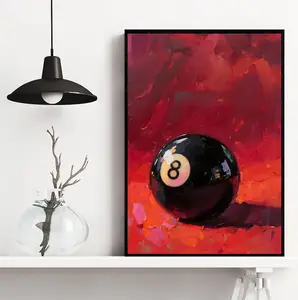 Lucky 8 Ball Wall Art, Vintage Pool Ball Poster, Red Pool Poster, Retro Aesthetic Apartment Decor, Billiards Poster