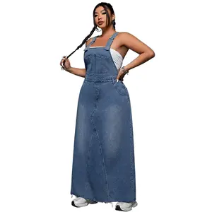 Women's Vintage Adjustable Strap Denim Overall Dress Distressed A-Line Pinafore Bib Jean Dress Plus Size Womenswear Casual Jean Skirt Outfit Comfy Soft