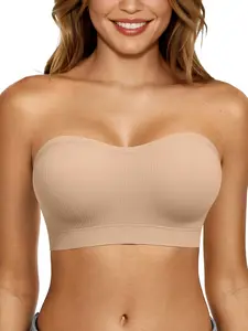 Women's Push Up Strapless Bandeau Bra Non Slip Wireless Padded Supportive Tube Bra