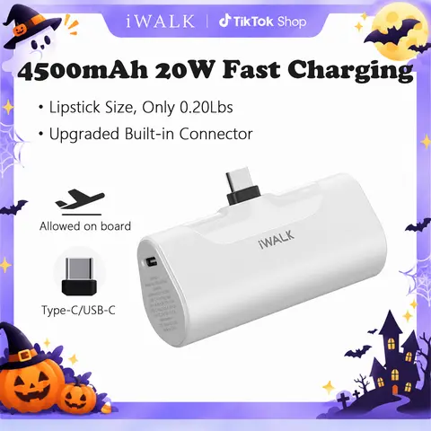 iWALK Mini Portable Charger - 4500mAh USB-C 20W Fast Charging Compact Battery Power Bank, Lightweight Smartphone Accessories for Purse, Cable-Included Device Charger for iPhone 17/16/15 Pro Max, Summer Vibes Outdoor Use summerwins