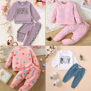 Ready Stock Baby Girls Outfits Leopard Letter Print Long Sleeve Tops and Matching Pants 2Pcs Clothes As Gift 22408012