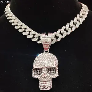 Men Women Hip Hop SKull  Pendant Necklace Cuban Chain HipHop Iced Out Bling Necklaces Hiphop Fashion Punk Jewelry