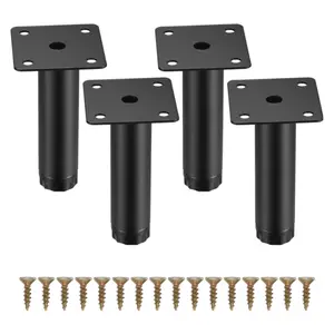 Adjustable Metal Furniture Legs 4 Pcs for Cabinets, Sofas, Tables, Chairs, Desks & Cupboards with 4" Support Feet