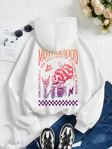 women's skeleton & letter print drop shoulder hoodie, fashion casual drawstring pocket hooded sweatshirts for daily holiday outdoor wear, ladies clothes for fall & winter, going out tops