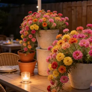 Portulaca Seeds - Double-flowered Moss Rose Annual Perennial Flower Seeds for Planting Outdoors Non GMO Mixed Colors Large Blooms Attract Pollinators Easy to Grow All Seasons