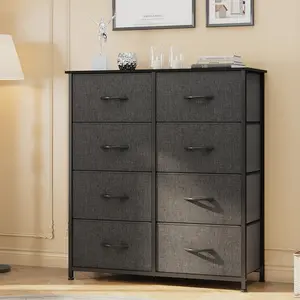 YITAHOME 8 Dresser for Bedroom, Storage Dresser with 8 Drawers, Black Dresser & Chest of Drawers, Storage Drawer Organizer for Closet, Bedroom, Living Room(Black Grey)