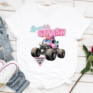Sparkle Smash Monster Jam T-Shirt – Pink Unicorn Monster Truck Graphic Tee | Kids Trendy Streetwear | Viral Monster Jam Top