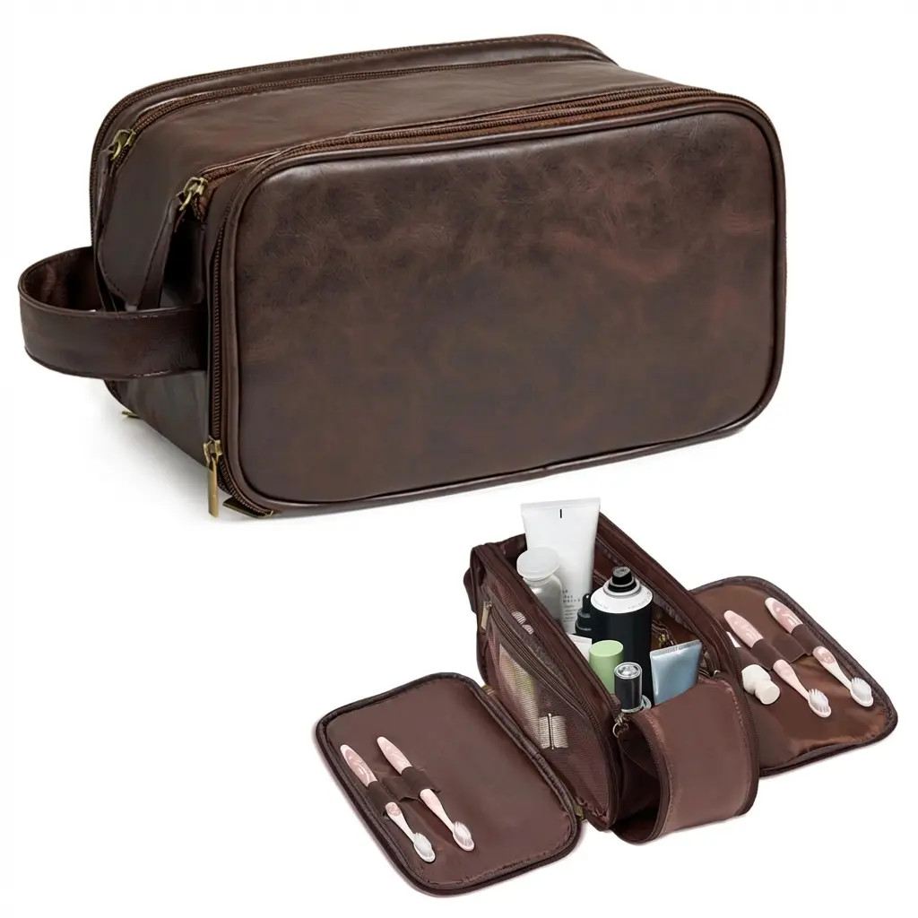 Toiletry Bag For Men Waterproof Groomsmen Gifts Personalized Leather Engraved Initials & Mountain Mens Toiletry Travel Bag Birthday Gifts For Men Travel Essentials，Perfect Father's Day Gift
