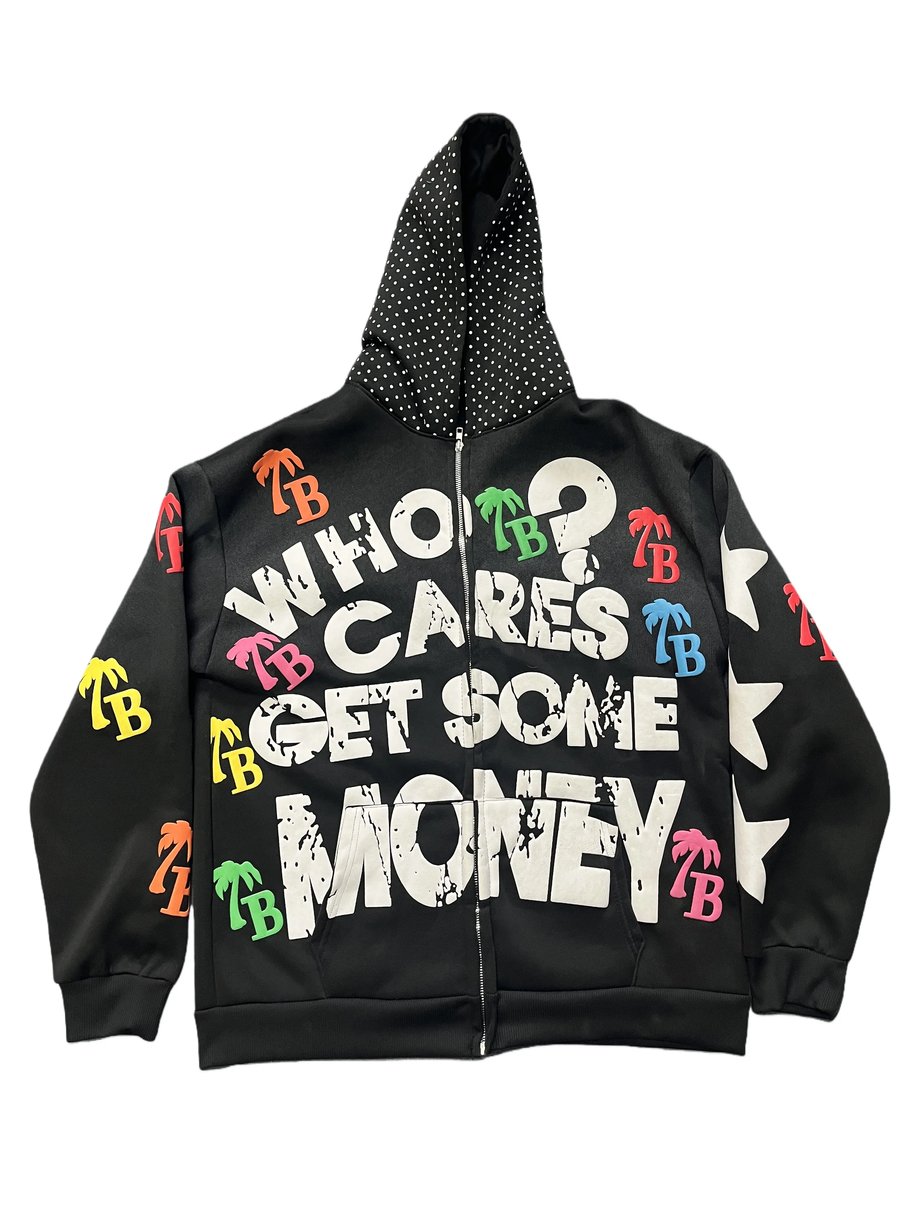 Men's Retro Streetwear Zip Up Graphic Hoodie - Elegant Chic Longsleeves, Foaming Letter Print, Color Block, Watercolour Flower Design, Loose-Fit Casual Full-Zip Sweatshirt for Students, Zip Up Hoodie