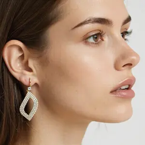 2026 TikTok Viral Trending Gold Paved Cubic Zirconia Open Geometric Dangle Earrings for Women Teen Girls | Elegant Shiny Drop Jewelry for Wedding Prom Date Night Party Everyday Wear | Perfect Aesthetic Gift for Her Girlfriend Wife Mom Birthday Anniversary