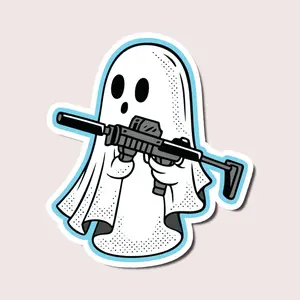 Creepy Halloween Ghost Soldier Sticker | Cartoon Ghost with Weapon Vinyl Decal | Waterproof Tactical Style Sticker for Bottles, Cars & Gear
