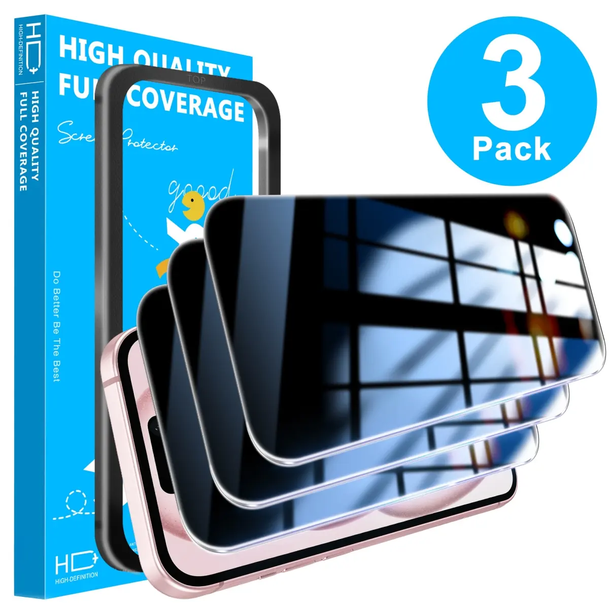 JavoYion 3-Pack Privacy Screen Protector for iPhone 15 - Installation Frame, 9H Tempered Glass, Anti-Spy, HD Clarity, scratch resistant,iphone 15 screen protectors, iphone 15 cases for girls