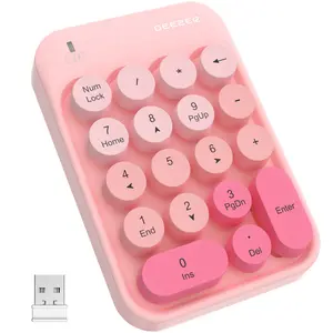 Portable USB 2.4G Plug and Play Wireless Number Keypad,18 Keys Retro Round Keycads Cute Mini Number Keyboard for PC/Desktop/Laptop-Pink/Purple/Blue/Milk Tea