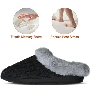 Mens Knit Slippers with Memory Foam Plush Faux Fur Lining Non-Slip Warm House Shoes Indoor Cozy Bedroom Comfort Soft Lightweight EVA for Ultimate Cozy Knit & Plush Faux Fur Combo