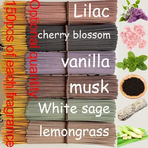 150 Natural Bamboo Wood Incense Sticks Set, Lavender, Peppermint, Violet, Sakura, Musk, Lemongrass, High-Quality Aromatherapy