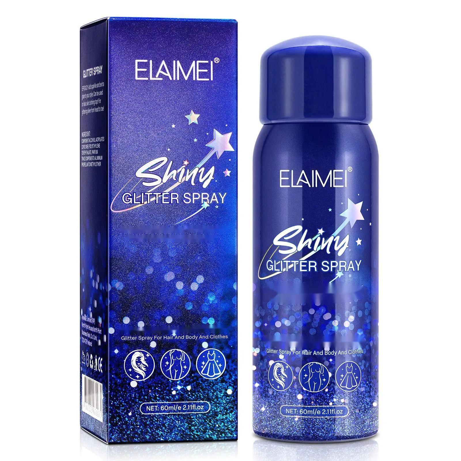 Elaimei Glitter Hairspray for Stage Makeup, Halloween and Festival Rave, Body Shiny Spray (60 ml) sohochic