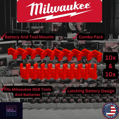 20 Piece Combo Pack! Milwaukee M18 Battery And Tool Mounts/Holders/Hangers -Heavy Duty tool holder organizer garage tool rack