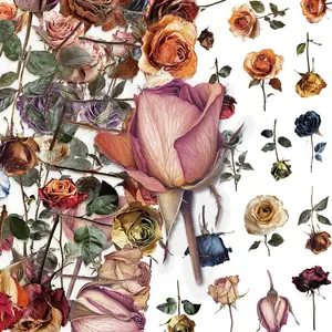 Dried Rose Series Sticker, 50pcs/set Romantic Rose Sticker, Decorative Sticker for Scrapbook, Diary, Notebook, Water Bottle, Car