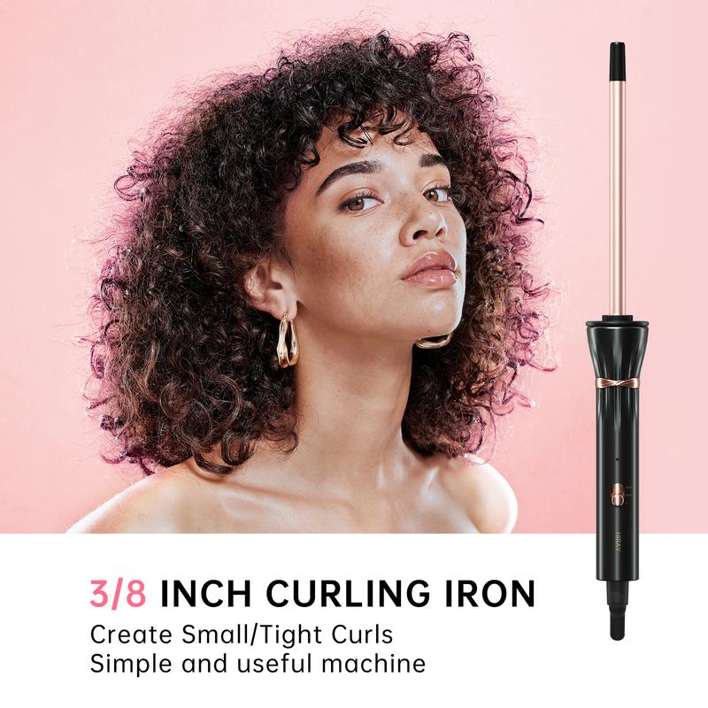 3/8 Inch Curling Iron,9mm Tiny Curling Wand,Ceramic Small Barrel Curling Iron with Adjustable Temperature,Fast Heating,for Short & Long Hair Black