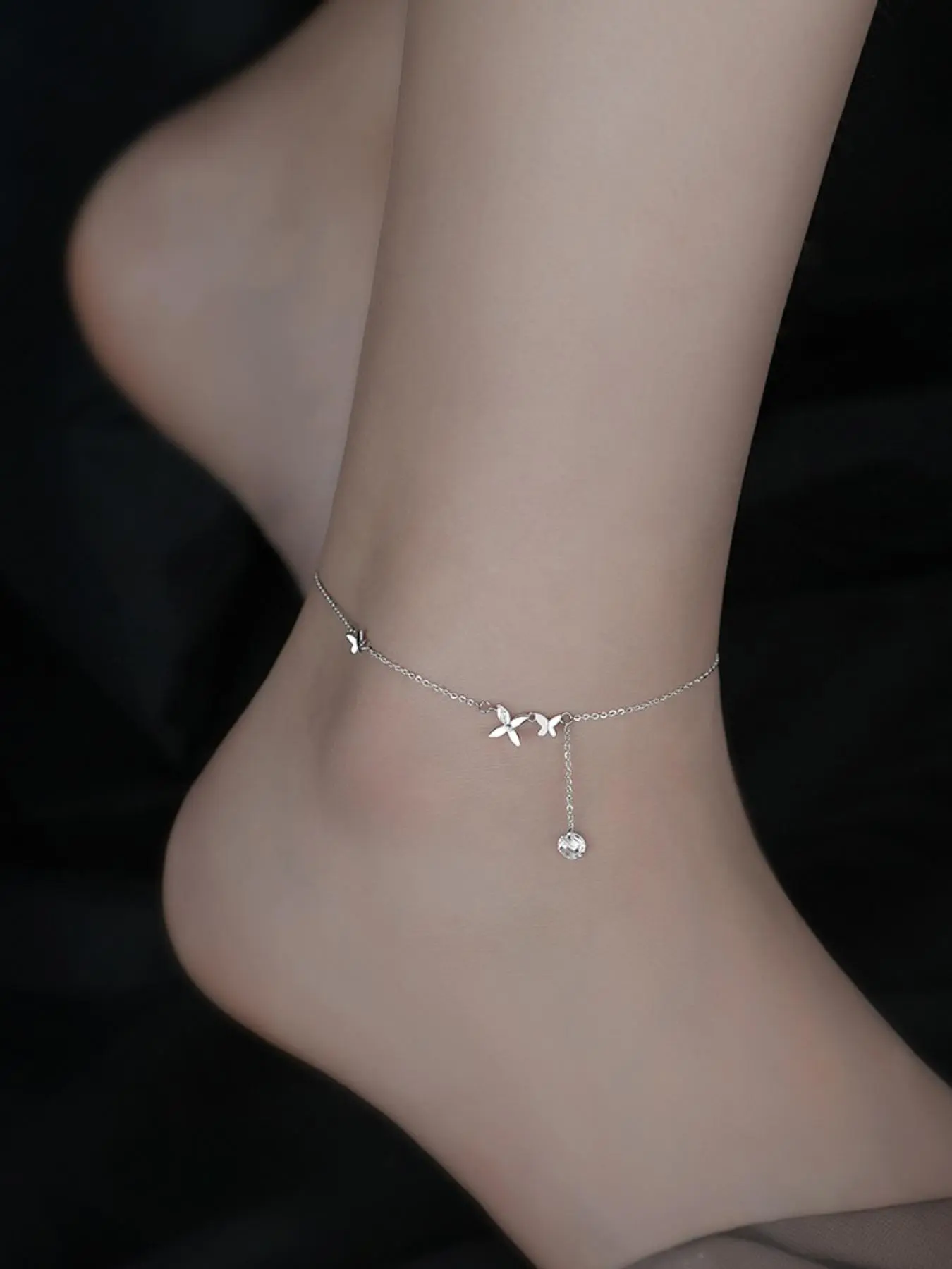 Elegant Three Butterfly Anklet, Ankle Bracelets, Cubic Zirconia Embedded, Sparkling Foot Jewelry, Perfect for Daily Wear or Valentine's Gift, Best for her