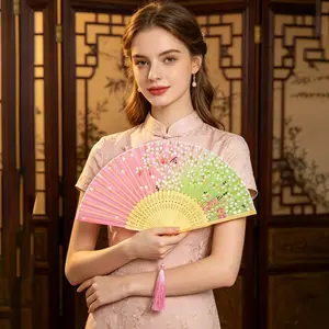 Women's Foldable Hand Fan, Vintage Bamboo Silk Fan, Perfect for Trends, Church, Edm, Festivals, Dance, Gifts, Cherry Blossom