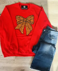Sequins Bow Basketball Red Sweatshirt