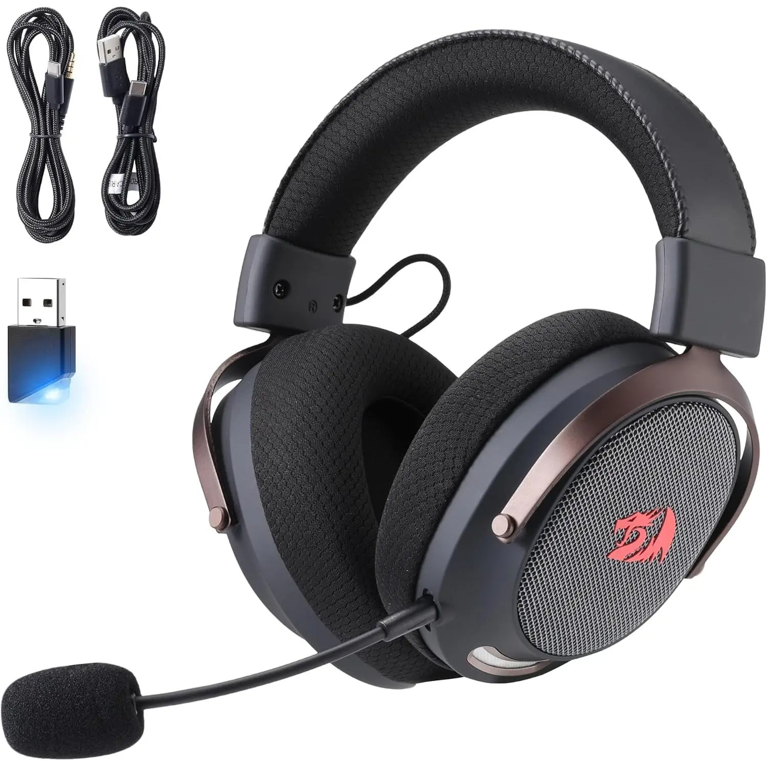 Redragon H858 3-Mode Wireless Gaming Headphones (Gamer Stuff) - Over-Ear Headset for Gaming, 7.1 Surround Sound, 53 mm Drivers, Memory Foam Ear Pads, Detachable Noise-Canceling Mic, Compatible with Phone, PC/PS5/NS, Black