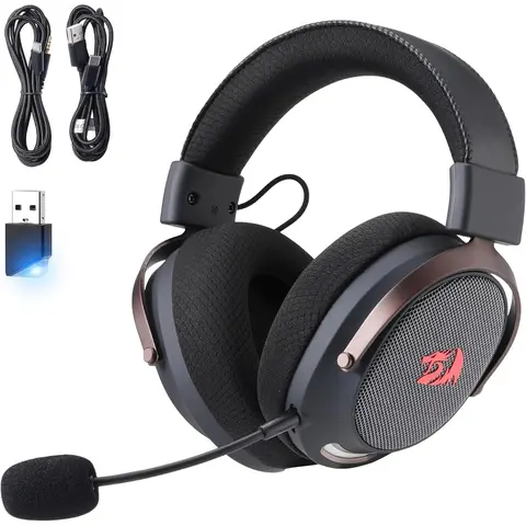 Redragon H858 3-Mode Wireless Gaming Headphones - Over-Ear PC Accessories, 7.1 Sound, 53mm Drivers, Memory Foam Ear Pads, Detachable Mic, 750mAh Battery, 22-Hour Use, 3.5mm Jack, Button-Controlled, Compatible with Phone, PC, Game Console, Black