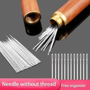 38-Pc Self-Threading Sewing Needles Set – Large Gauge Hand Embroidery & Mending Needles Kit with Wooden Case for DIY Crafts, Knitting, and Hand Sewing Art Gifts