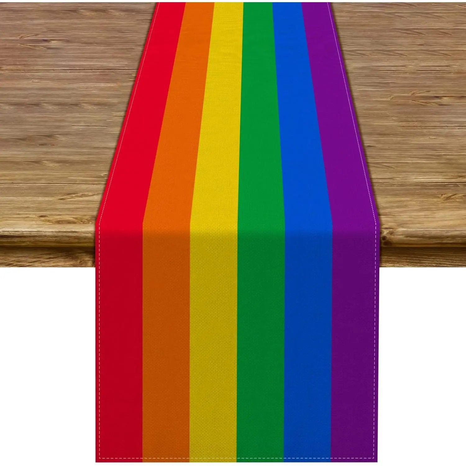 Rainbow Stripes Polyester Rectangular Single-Sided Table Runner, LGBTQ+ Pride Day Decor for Kitchen, Dining Room Home Parties (13" x 72")