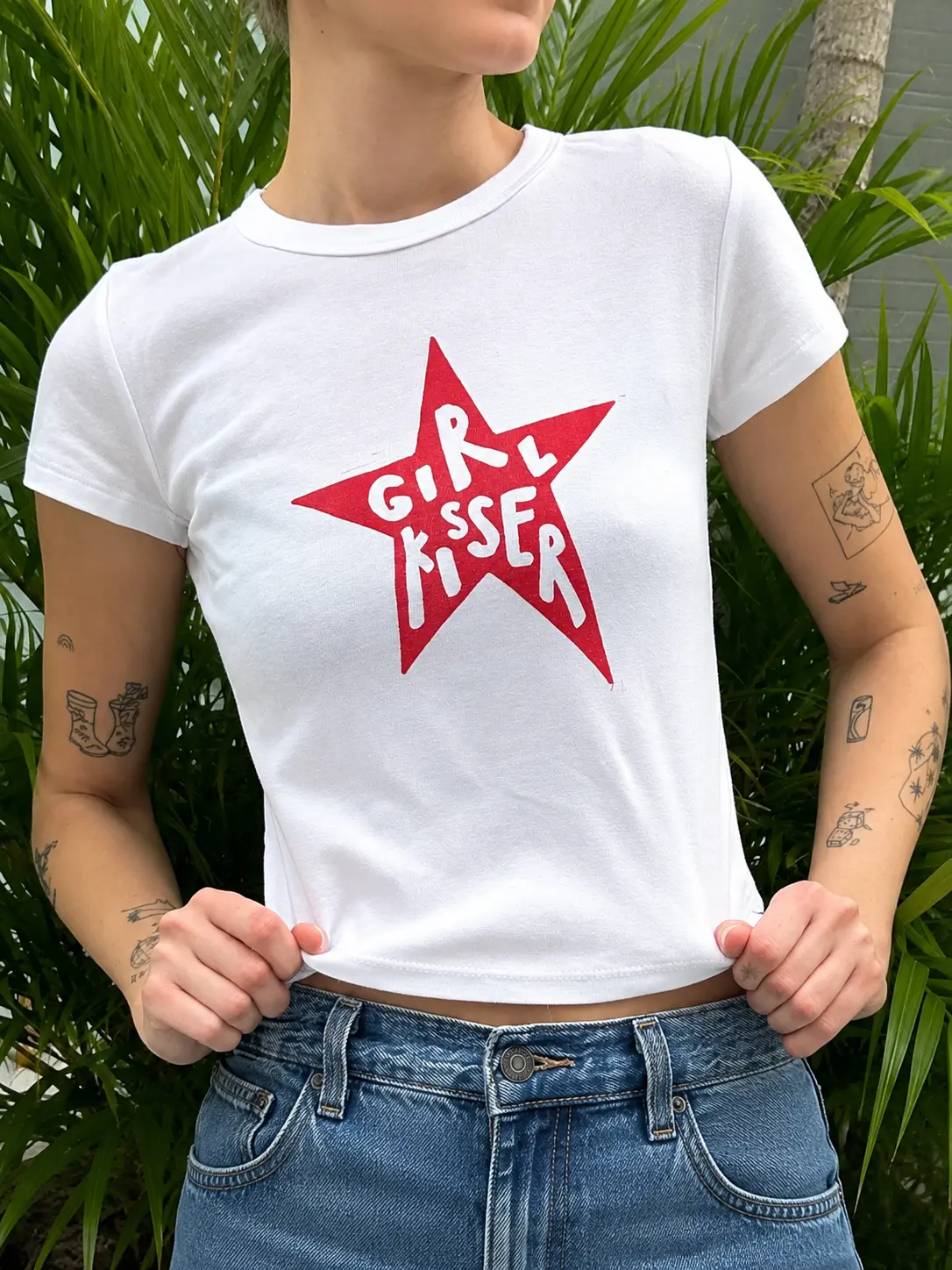 Gimme Kiss Baby Tee, Women’s Cute Sassy Quote Shirt, Red Text Cropped Top, Y2K Minimal Graphic Tee, Flirty Baby Tee