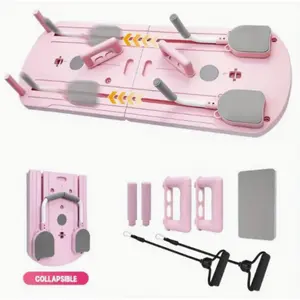 Foldable 8-in-1 Pilates Board Set, Portable Home Fitness Equipment for Women, Compact Pink Pilates Trainer for Full Body Workout Lightweight Mat Incline Handle Bar