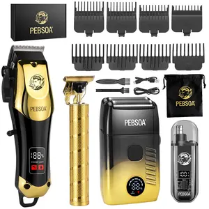 PEBSOA 4-in-1 Men's Grooming Kit, Cordless Hair Clipper, Detail Trimmer, Electric Shaver & Nose Hair Trimmer, USB Rechargeable with Guide Combs, Perfect Gift for Men