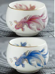 A104. Hand-Painted Goldfish Master Series Premium Jade-Like Porcelain Tea Set, Ancient Court Style, Single Large-Capacity Gongfu Tea Cup