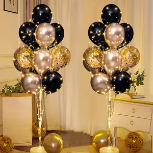 Floor Balloon Centerpiece with String Lights 2 Sets Black Balloon Stand Kit Decoration, Suitable for Weddings, Adult Birthday Parties, Men's Bachelor Parties