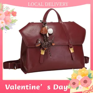 【Valentine's Day Gift】Leather Multi-way Bag (Handheld, Backpack, Crossbody & Shoulder) | Cute Dachshund + Baseball Charms | Great for Daily Commute, Casual Outings & Travel