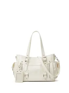 New retro and trendy oil wax texture multi pocket design Y2K spicy girl style motorcycle tote bag suitable for daily shopping and short trips Pu Tote Bag