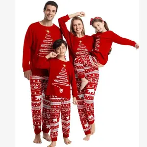 2025 New Family Christmas Pajamas Mom Dad Kids Baby Romper Matching Set Soft Loose 2-Piece Homewear Xmas Look Cotton-spun material