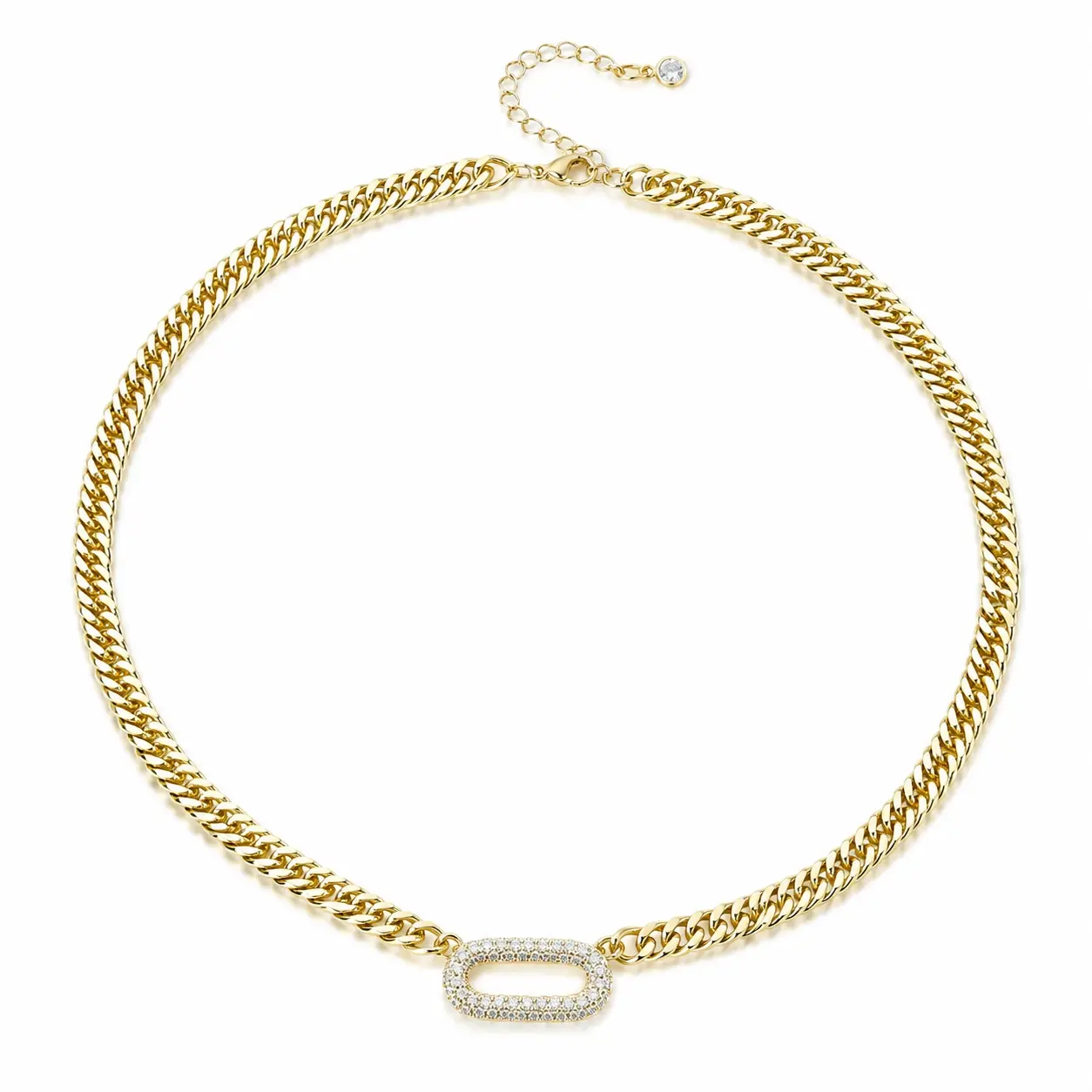Tewiky Cuban Link Chain Necklace with Zircon Clasp for Men Women Trendy 16 Inch Zirconia Cross Pendant Jewelry Gift For Valentine's Day gifts summerwins