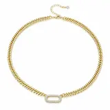 Tewiky Cuban Link Chain Necklace with Zircon Clasp for Men Women Trendy 16 Inch Zirconia Cross Pendant Jewelry Gift For BlackFriday