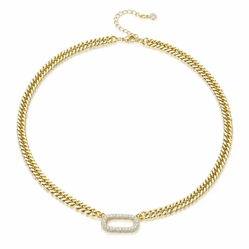 Tewiky Cuban Link Chain Necklace with Zircon Clasp for Men Women Trendy 16 Inch Zirconia Cross Pendant Jewelry Gift For BlackFriday