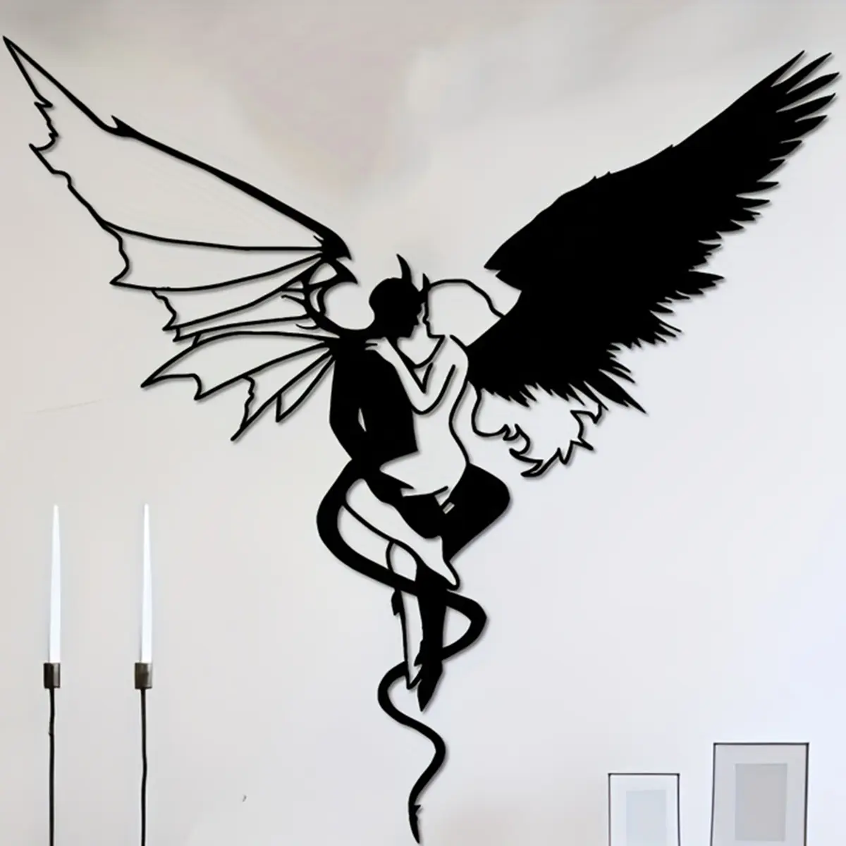 Devil & Angel Metal Wall Art Decor, Room Wall Decor, Cool Wall Art, Christmas Gift, Theme Party Decoration, Farmhouse Garden Gate Hanging Ornament, Halloween Present, Artwork