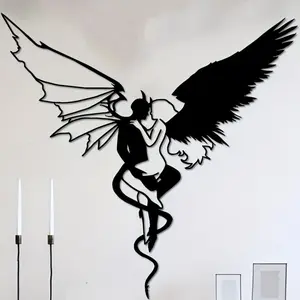 Devil & Angel Metal Wall Art Decor, Christmas Gift, Theme Party Decoration, Farmhouse Garden Gate Hanging Ornament, Halloween Present