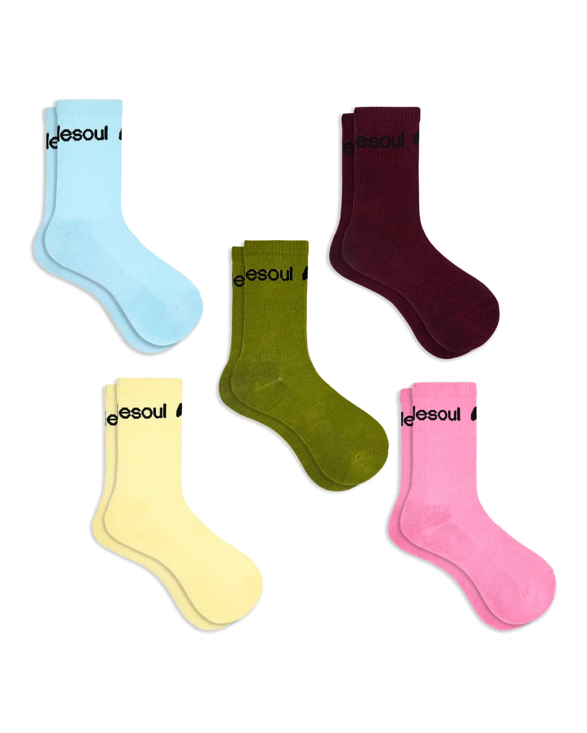 Men's Soft Mid-Calf Socks - 5-Pack Mixed Styles Menswear for Casual Wear, Plain Solid Design