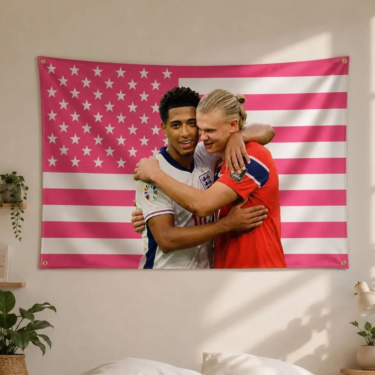 Bromance Jude & Erling American Flag Tapestry – Soccer Star Wall Art | Football Fan Decor | Aesthetic USA Flag
