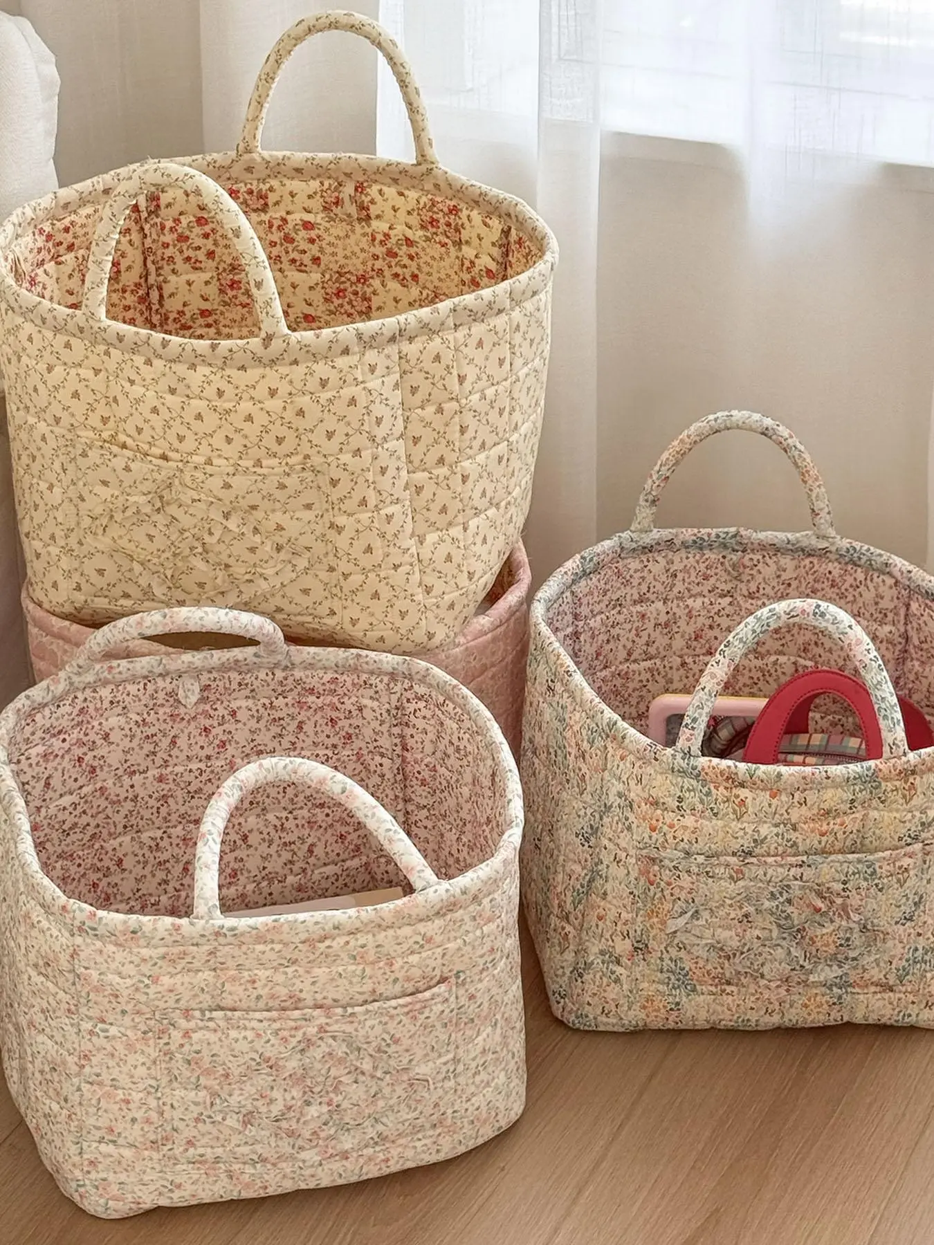 Car Interior Storage Basket, Clothes Baskets, Floral Pattern Basket, Multipurpose Basket, Carry Basket, Versatile Storage Basket, Clothing Book Work Supplies Home Organizer Bag, Space Saving Multi-Purpose Car Accessory